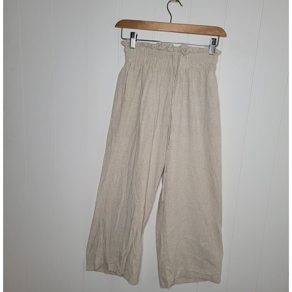 Rumor Paper Bag Waist Pants Women's 6 Linen Blend Wide Leg Coastal